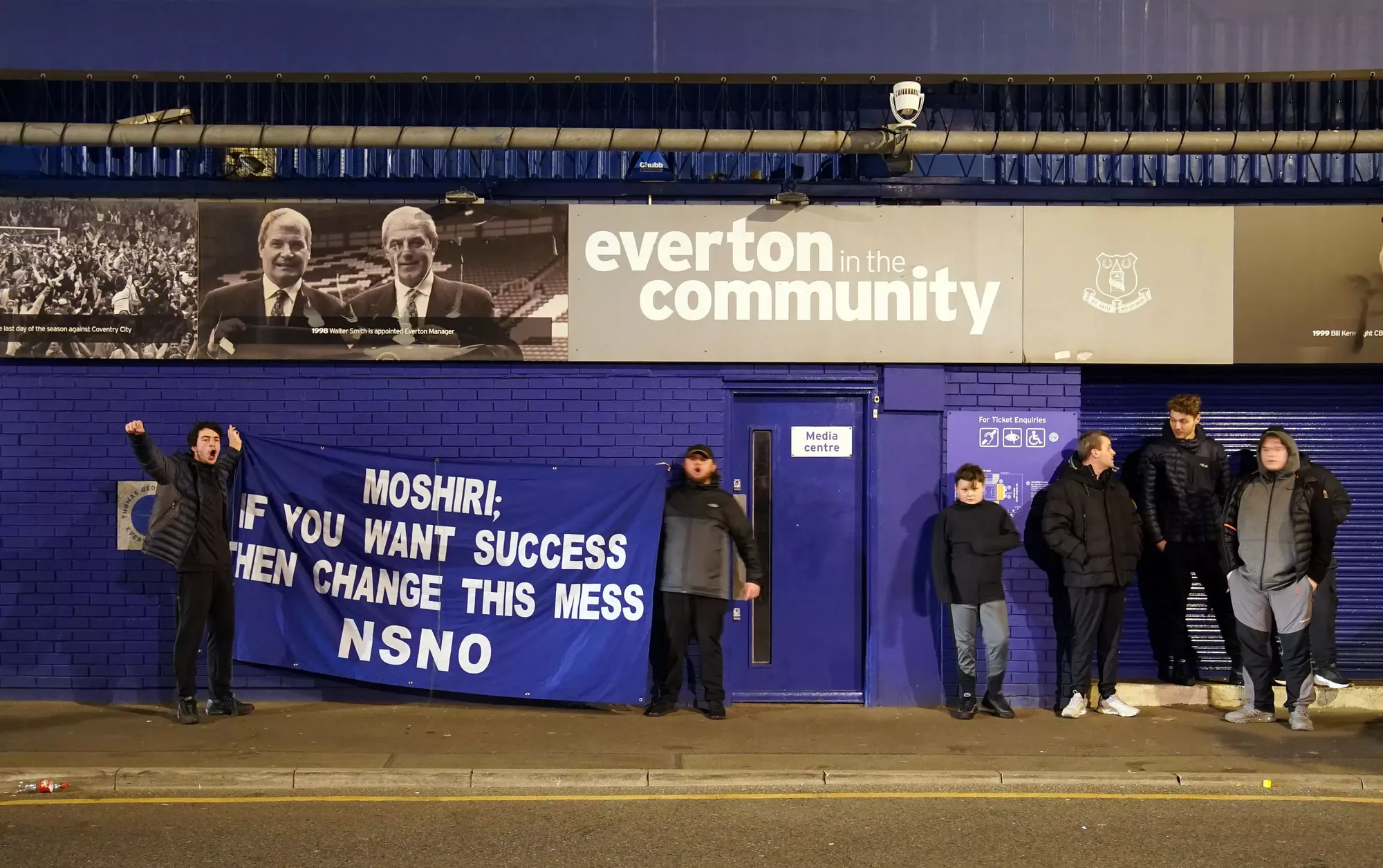 Unhappy Everton fans protest outside Goodison PArk
