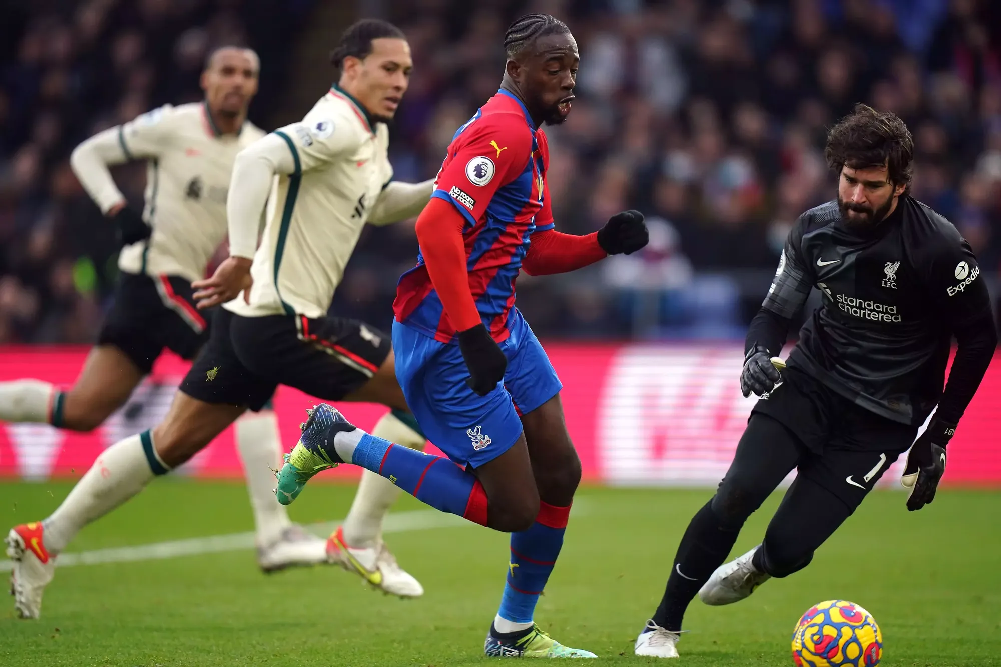 Liverpool's Virgil van Dijk tracks Crystal Palace striker Jean-Philippe Mateta
