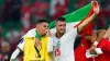 Morocco’s Azzedine Ounahi (left) and Selim Amallah celebrate reaching the World Cup last 16 after beating Canada (Mike Egert