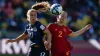 Netherlands’ Victoria Pelova (left) and Spain’s Ona Batlle compete for the ball during the Women’s World Cup quarter-final (