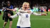 England’s Chloe Kelly and Alex Greenwood celebrate victory following a penalty shoot-out after extra time (Isabel Infantes/P