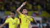 Colombia’s Luis Diaz celebrates scoring his side’s second goal against Brazil during a qualifying soccer match for the FIFA 