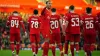 Virgil van Dijk celebrates scoring Liverpool’s fourth (Peter Byrne/PA)