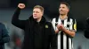 Newcastle manager Eddie Howe, left, and two-goal hero Fabian Schar celebrate victory over Aston Villa (Nick Potts/PA)