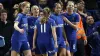 Chelsea’s Lauren James, second right, celebrates her opener with team-mates including fellow scorer Sjoeke Nusken, left (Nig