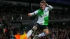 Liverpool’s Darwin Nunez kicks the corner flag as he celebrates fater scoring his sides third goal during the Europa League 