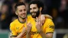Rayan Ait-Nouri, right, celebrates scoring Wolves’ opener (Nick Potts/PA)