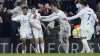 Leeds players celebrate after Daniel James, second left, scored his side’s third goal (Danny Lawson/PA)