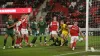 Plymouth Argyle�s Ben Waine (centre) attempts a shot on goal during the Sky Bet Championship match at the AESSEAL New York S