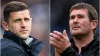 Portsmouth manager John Mousinho, left, and Mansfield’s Nigel Clough have promotion in their sights (Kieran Cleeves/Steven P