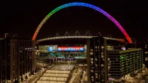 Wembley arch lit up in rainbow colours for England-United States World Cup clash