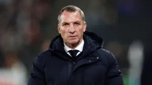 Beaten Brendan Rodgers holds his hands up after Leicester crash to Blackburn