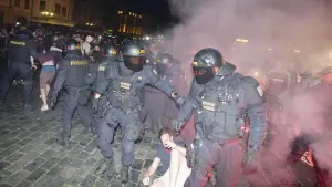 West Ham fans fight riot police in Prague after Europa Conference League win