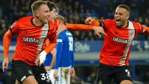 Cauley Woodrow sends Luton into FA Cup fifth round with late winner at Everton