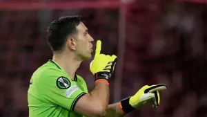 Emiliano Martinez banned for first leg of Villa’s semi-final against Olympiacos