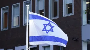 The Israeli flags flies outside the Israeli Embassy in Dublin. Picture date: Tuesday November 7, 2023.
