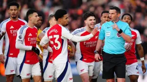 Arsenal charged after players confronted referee over Myles Lewis-Skelly red
