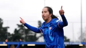 Mayra Ramirez celebrates putting Chelsea ahead against Everton (Bradley Collyer/PA)