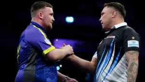 Luke Littler was beaten by Gerwyn Price in Wigan (Peter Byrne/PA)
