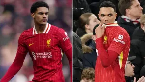 Jarell Quansah, left, is set to fill in for Trent Alexander-Arnold at Wembley and beyond (Peter Byrne/Martin Rickett/PA)