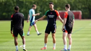 Mikel Merino was back in training for Arsenal on Monday (Adam Davy/PA)