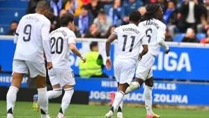 Real Madrid close gap on Barcelona with Alaves win as Kylian Mbappe sees red