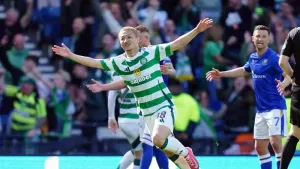 Celtic’s Daizen Maeda celebrates (PA)