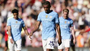 Manchester City’s Manuel Akanji appears dejected after the final whistle (Andrew Matthews/PA)