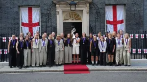 England arrive at Downing Street to celebrate European Championship glory