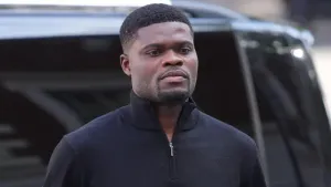 Former Arsenal midfielder Thomas Partey arrives at court to face rape charges
