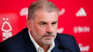 Newly appointed Nottingham Forest manager Ange Postecoglou during a press conference at the City Ground (Mike Egerton/PA).