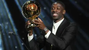 Ousmane Dembele won the men’s Ballon D’Or in Paris (Thibaut Camus/AP)