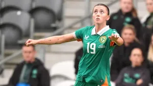 Abbie Larkin struck in the 90th minute to secure promotion to Nations League A for the Republic of Ireland (Niall Carson/PA)