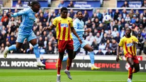 Coventry beat 10-man Watford 3-1 to make is six Championship wins in a row