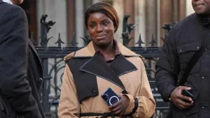 Former Chelsea and England footballer Eni Aluko outside the Royal Courts of Justice (PA)