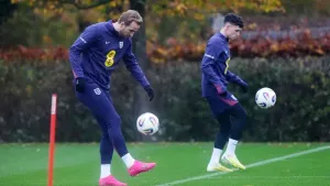 England’s Harry Kane and Phil Foden are back on the goal trail in Tirana (Jonathan Brady/PA)