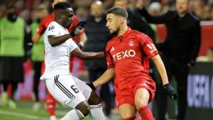 Adil Aouchiche (right) scored twice for Aberdeen (Steve Welsh/PA)
