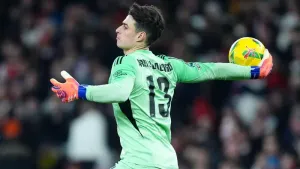 Kepa Arrizabalaga saved the decisive penalty in the shootout (Mike Egerton/PA)