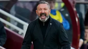 Derek McInnes’ Hearts are six points clear at the top (Jane Barlow/PA)