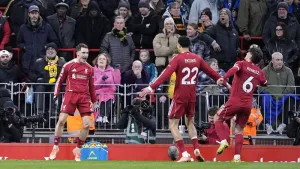 Florian Wirtz (left) was on target for Liverpool (Peter Byrne/PA)