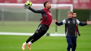 Gabriel Jesus pictured in training for Arsenal on Tuesday (John Walton/PA)