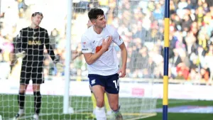 Jordan Storey celebrates his opener against Oxford (Steven Paston/PA