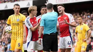 Declan Rice was sent off against Brighton last season (Nick Potts/PA)