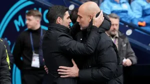 Mikel Arteta, left, and Pep Guardiola discussed their futures on Friday (Martin Rickett/PA)