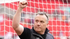 Oldham manager Micky Mellon saw his son Michael hit a hat-trick (Adam Davy/PA).