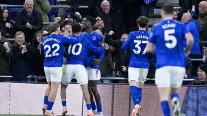 Everton’s Thierno Barry celebrates scoring (Peter Byrne/PA)