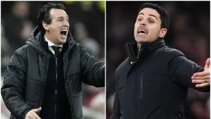 Unai Emery, left, defended his decision not to shake Mikel Arteta’s hand (PA)