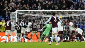 Aston Villa’s Emi Buendia scores the winner (Nick Potts/PA)