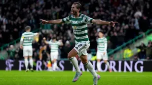 Celtic’s Benjamin Nygren celebrates scoring against Aberdeen (Andrew Milligan/PA)