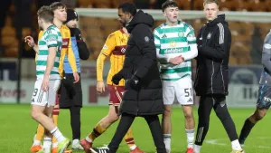 Wilfried Nancy (centre) saw his side outplayed at Fir Park (Steve Welsh/PA)